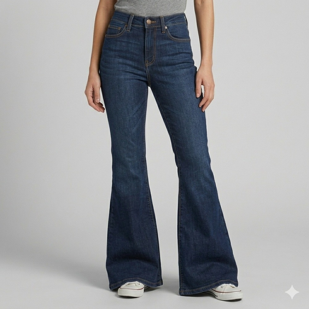 ibrant M.I.U Style P522 High Rise Bell Bottom Flare Jeans Blue W25 Size‎ 3 EUC